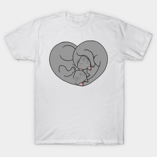 Cute Gray Cat Heart T-Shirt